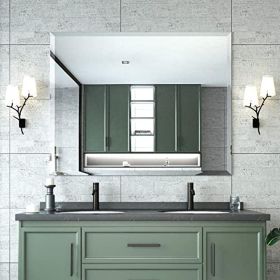 40x32 Beveled Edge Frameless Bathroom Vanity Mirror Hangs Horizontally or Vertically Modern Elegant Design Safe Installation