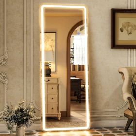 LED Full Length Mirror 64" x 21" Full Body Mirror with Stand Wall Mounted Hanging with Lights Free Standing ,White