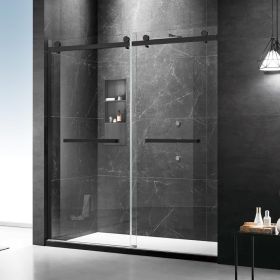 Double Sliding Shower Door, 54 in.W x 74 in.H Framed Shower Door, 18 inch Pull Handle, Stainless Steel Hardware, Matte Black