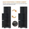 Tall Bathroom Corner Cabinet, Freestanding Storage Cabinet with Doors and Adjustable Shelves, MDF Board, Black