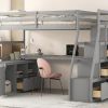 Twin Size Loft Bed with 7 Drawers 2 Shelves and Desk - Gray