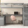 Twin Size Loft Bed with 7 Drawers 2 Shelves and Desk - Gray